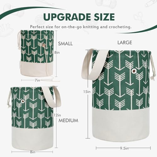 TOGETRUE Yarn Bag, Knitting Crochet Bag, Portable Yarn Storage Bags Organizer for Crocheting Project,Store Skein Ball, Short Knitting Needle (Large, Green)