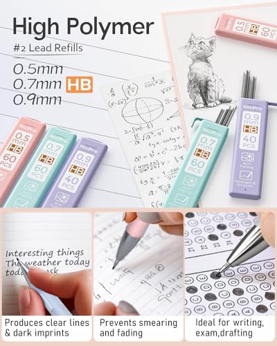 Nicpro 6PCS Pastel Mechanical Pencil Set, Cute Pencils 0.5 & 0.7 & 0.9 mm