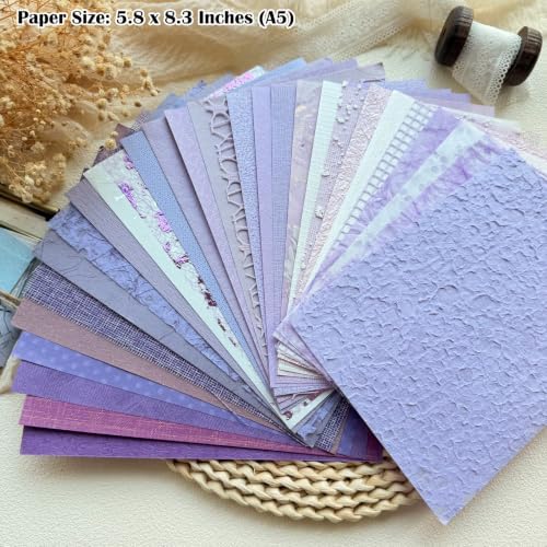 30 Sheets A5 Pastel Lilac Textured Scrapbook Paper & Mesh Fabric