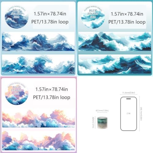 PET Tape Stickers for Scrapbooking Supplies, Wave Journal Stickers for DIY