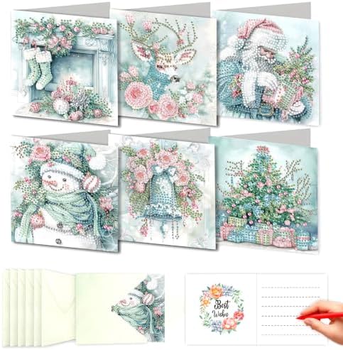 LSQFS DDGYP 6Pcs Christmas Diamond Painting Paper Cards Kit with Envelopes