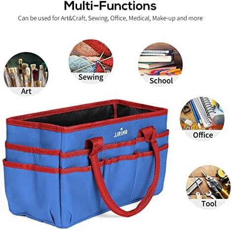 JJRING 600D Nylon Craft & Art Organizer Tote Bag With Pockets, Red And Blue
