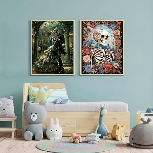 4 Pack Skeleton Paint by Numbers Kit for Adults with Framed 8x12 inch