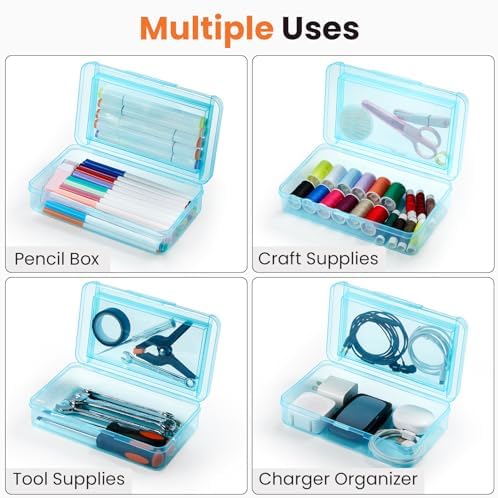 Sooez Double Layer Pencil Box, Large Hard Pencil Case Organizer, Clear Box