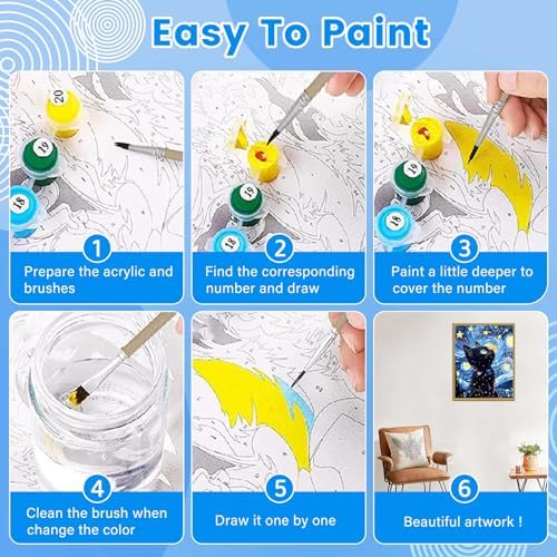 Yunnuo Paint by Numbers Kit for Adults Beginners Cat, 16x20 Inch