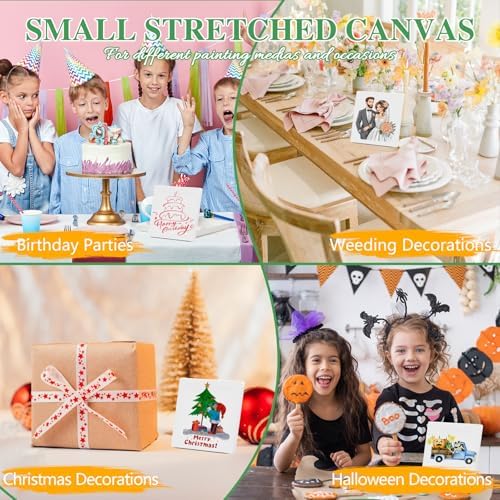 ESRICH Mini Canvases for Painting,4x4In Canvas in Bulk 10Pack, 2/5In Profile Small Square Canvas, Blank Canvases are Great for School Projects and Kids Birthday Parties, Home Decor Project.