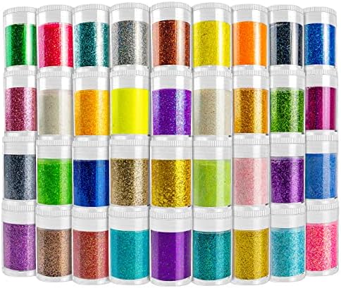 Ultra Fine Glitter 36 Assorted Colors Set, Holographic Glitter Powder for Tumblers, Slime Epoxy Resin Arts and Crafts Glitter, Iridescent Cosmetic Glitter for Body Nail Face Hair Eyeshadow Makeup