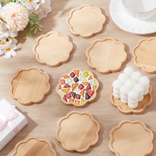 WEBEEDY 14 Pcs DIY Mosaic Bamboo Coasters Flower Shape Fillable Blank Base Trays 3.7 Inch Drinking Cup Coaster for DIY Plate Ornaments Making Crafts Tabletop Planters Protection Home Decor, 9.5 cm