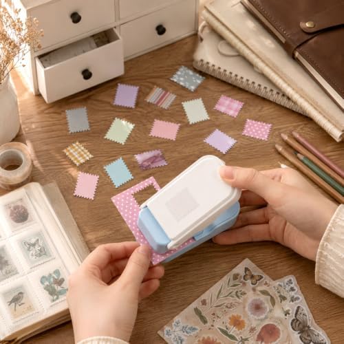 CYFUN DESIGN Stamp Punch, Stamps Cutter, Postage Stamps Edge Paper Punch, Perforated Craft Punches for Junk Journal & Scrapbooking, Stackable Design with Alignment Cutout for Precise Positioning(Blue)
