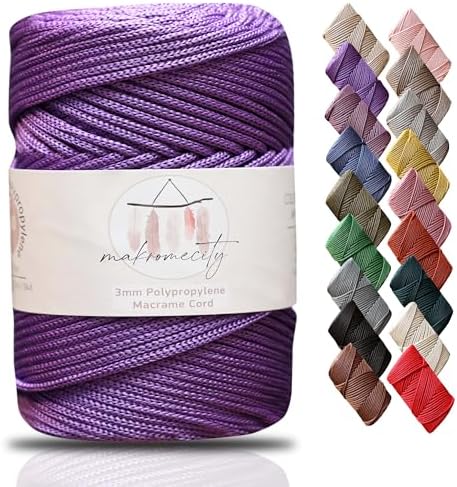 Makromecity, Premium Polyester Macrame Cord 3mm x 131 Yards (394 feet) 3mm Polypropylene Lilac Macrame Cord Crochet Macrame Bag Cord Crafts for Wall Hangings, Bags, Underplate, Rug