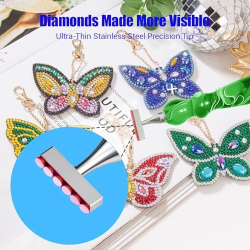 Huanlys Diamond Art Pens Tools Diamond Painting Accessories Kits with Screw Steel Rose Gold Metal Tip Nibs Placers Roller Tool Accessories (Green Silver)