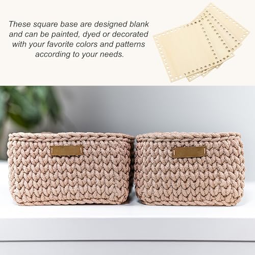 PATIKIL 6 x 6 Inch Crochet Basket Base, 4 Pcs Basket Bottoms Square Wood Base Shaper Bag Making Supplies Weaving Knitting Kit for Crochet Shoulder Bag Handbag Purse Craft