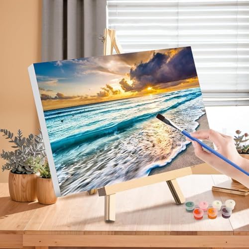 Beach Paint by Numbers for Adults with Framed Canvas - with Wooden Easel