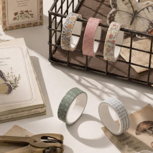 5 Rolls Vintage Washi Tape Set Floral Patterns Decorative Masking Tape