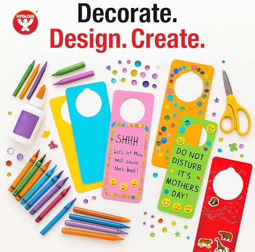 Hygloss Cardstock Door Knob Hanger Blank for Crafts - 24 Pcs Assorted Bright Colors for Easy Decorate/Write-On - Bulk Doorknob Hangers for Craft, DIY Blank Doors knob Sign Projects
