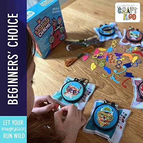 Cats Cross Stitch Kits for Kids - 5 Stamped Beginner Needlepoint Sets