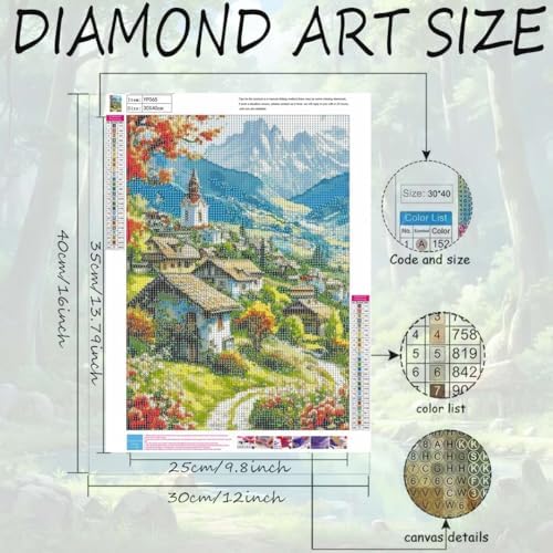 OJTOYART Country House Scenery Diamond Painting Kits for Adults，5D Diamond Painting Kits for Beginner,DIY Round Full Drill Diamond Dots GemPainting for Adults Crafts Home Wall Decor 12x16 Inch