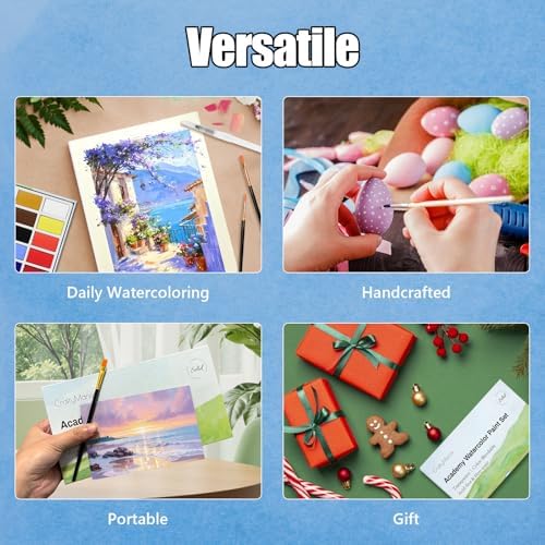16 Colors Large Block Watercolor Paint Set for Watercolors Workbook, Portable Water Colors Paint Kit with 2 Paintbrushes 1 Waterbrush, for Adult Painting Beginners & Professional Amateur Hobbyists