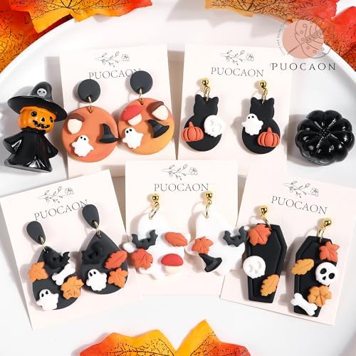Puocaon Halloween Fall Polymer Clay Cutters - 10 Pcs Autumn Themed Cutters for Polymer Clay Jewelry Pumpkin Mushroom Ghost Earrings Making Kit for Polymeric Jewelry Design