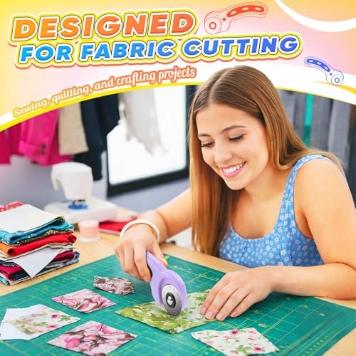 DIYSELF Rotary Cutter for Fabric, Fabric Cutter with 5 Rotary Blades 45 mm
