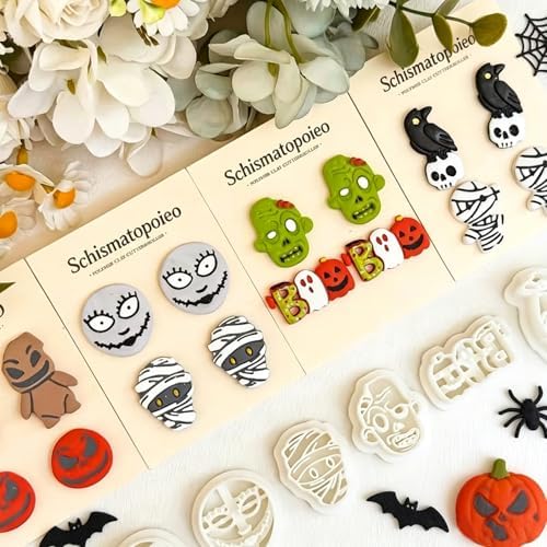 8 Pcs Halloween Polymer Clay Cutters Set - Zombie, Mummy & Spooky Themed Clay Cutters for Polymer Clay Jewelry Making, Perfect Halloween Party Gift