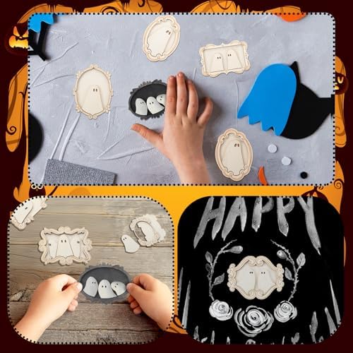 Simgoing 12 Set Adult Halloween Craft, Wood Ghost DIY Frame, Cute Style