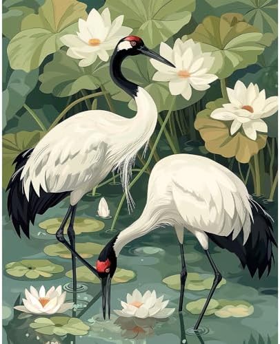 Natuyalo Paint by Numbers for Adults - Adult Paint by Number Kits Painting on Canvas Crane in Pond Painting by Numbers for Beginners, DIY Art Craft Kits for Adults (16x20 Inch)