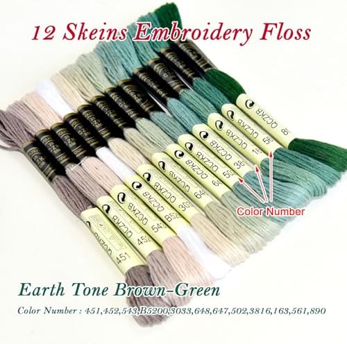 Premium Rainbow Color Embroidery Floss - Cross Stitch Threads - Friendship Bracelets Floss - Crafts Floss - 12 Skeins Per Pack Embroidery Floss,Earth Tone Brown-Green