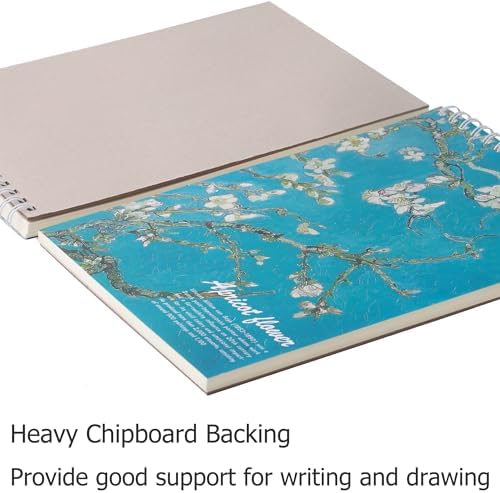 Van Gogh Aesthetic Art Mixed Media Sketchbook,98lb/160gsm Acid Free Thick Paper Sketching,Larger Blank Spiral Bound Notebook,Sketch Pad Book for Kids Student and Adult (Almond Blossoms)