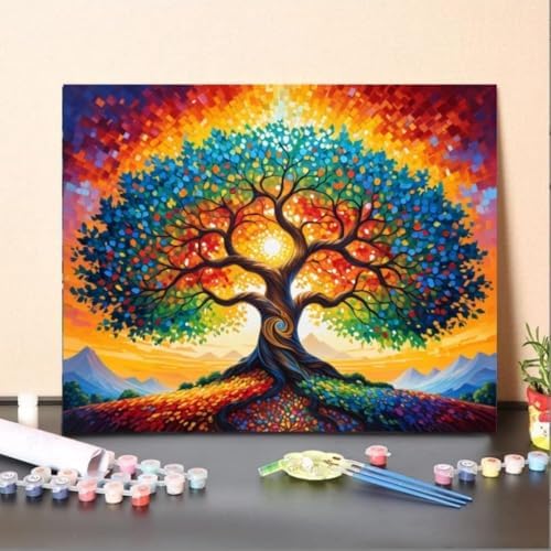 ldazao Tree of Life Framed Paint by Numbers Kit for Adults Beginner Paint by Number Artist Stained Glass Painting Kit Color by Numbers 9.5x12 Inch