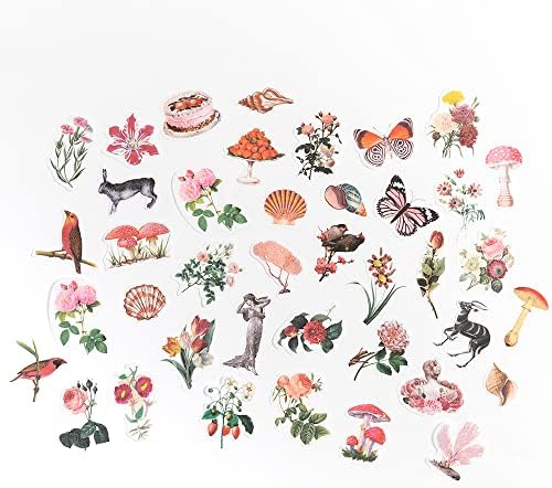 Alideco 200pcs Vintage Scrapbook Supplies Kit Kawaii Mushrooms, Flowers Scrapbooking Paper Washi Bullet Journals Planners Collage Album Aesthetic Cottagecore