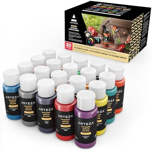 ARTEZA Outdoor Acrylic Paint Set, 20 Colors, 2 oz Bottles, Matte Finish