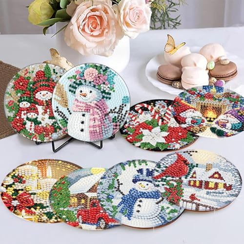 8 Pack Christmas Diamond Art Coasters,Diamond Painting Coasters Kits
