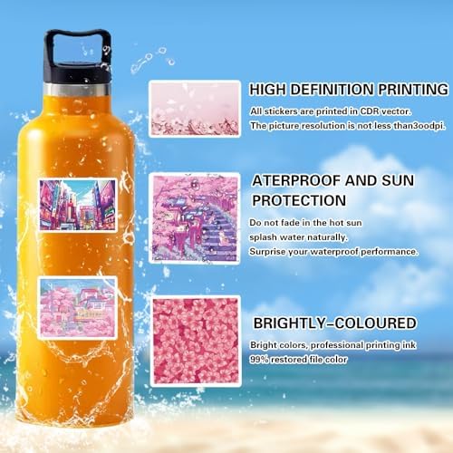 50Pcs Cherry Blossom Stickers Scrapbook, Self-Adhesive Waterproof Vinyl Sticker for Laptops, Aesthetic Decor Journal Stickers Planner Accessories for Luggage, Water Bottles