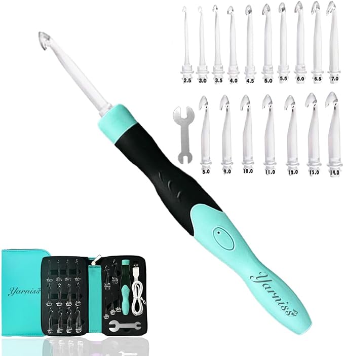 Yarniss 17 Sizes Lighted Crochet Hooks Set with Case 2.5mm~14.0mm