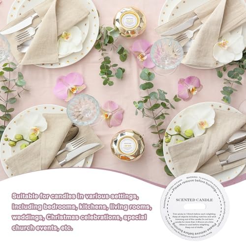 MECCANIXITY 60 Pcs Candle Dust Covers, 8.5cm/3.3" Round Printed Translucent Candles Drip Protectors Lid Accessories Letter Pattern for Craft Fragrance Making Jars Boxes Packaging