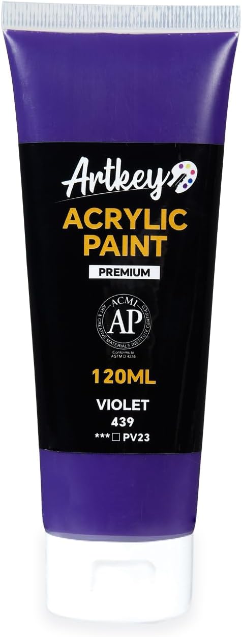 Artkey Acrylic Paint - Violet (120 ml/4.06 oz) Tubes, Rich & Vibrant Pigments, Professional Artists Acrylic Paints - Art Supplies for Canvas Wood Rock Clay Fabric Ceramics Art Crafts Painting