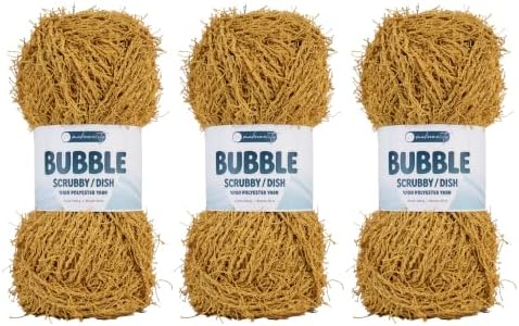Makromecity Bubble Scrubby Yarn - 100% Premium Polyester Yarn for Crocheting and Knitting - 3.5 Oz (100g), 98 Yds (90m) - Ideal for Dishcloths, Crafting & Bath Washcloths (Mustard, 3 Skeins)