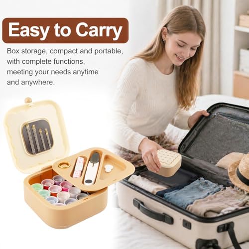 Portable Sewing Kit for Adults and Beginners, 41 Pcs Needle and Thread Set with Storage Case for Clothing Repair, Buttons and Small Tears, Includes Needles, Thread, Scissors and Tape Measure, Brown