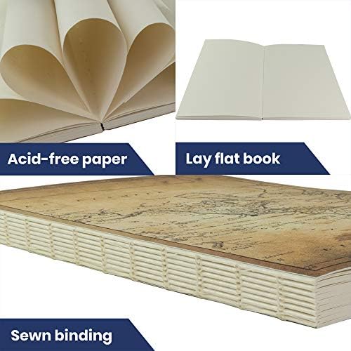 LayFlat Sketchbook - 5.5 x 8.25 Inches - Old World Map Blank Note Book, 64 Sheets, Thick 100gsm Paper
