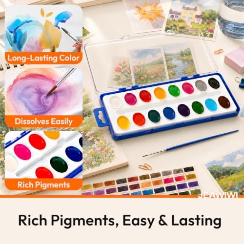 JEAWIWI 5 Pack Watercolor Paint Sets, 16 Washable Colors, with Brushes