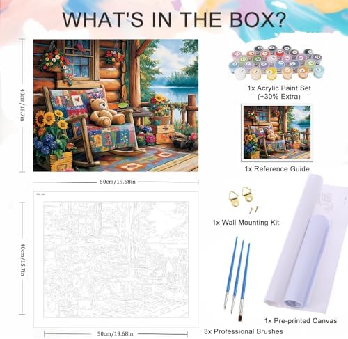 Natuyalo Lakeside Cabin Paint by Numbers Kit for Adults, Colorful Natural Landscape Painting by Numbers, DIY Acrylic Paint Kit for Adults Without Frame, Easy Canvas Art 16x20 Inch