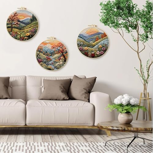SCECALA 3 Pack Mountain Tree Landscape Embroidery Kit