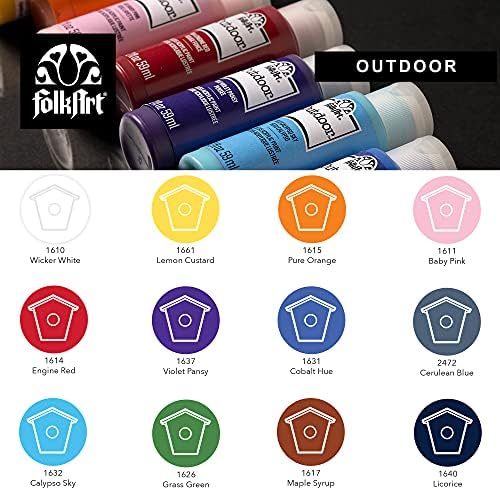 FolkArt Outdoor Gloss Acrylic Craft Paint Set Designed for Beginners and Artists, Non-Toxic Formula Perfect for Rock Designing, Twelve Bottles, 2 oz, 24 Fl Oz