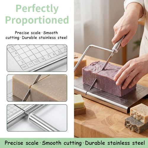 Soap Cutter for Handmade Soap,Stainless Steel Soap Cutters with Scale for Soap Making Loaf Slicer, DIY Craft Soap, Candle.Includes 10 soap Bags,for Families & Small soap Shops