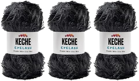 Eyelash Fun Fur Yarn - Premium Soft Crochet Yarn DIY Hand Knitting 100% Polyester 175 Yds 3.53 Oz (Pack of 3) - Black