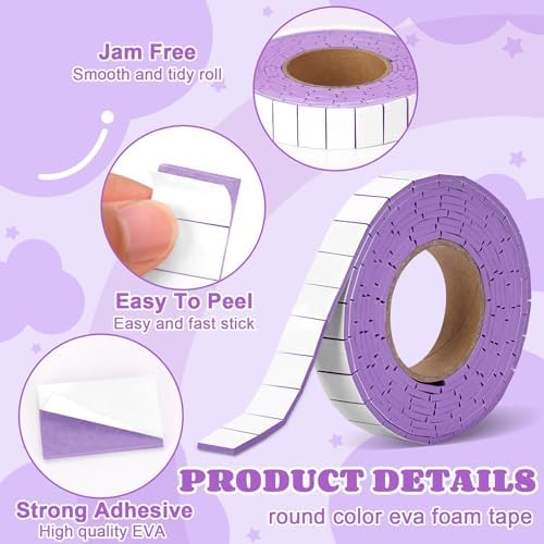 168 Pcs Foam Tape Craft Double Sided Precut 3/4 X 1/2 Inch 3D Adhesive Foam Squares Self Adhesive Dots Purple for Halloween Christmas DIY Crafts Art Sewing Supplies（1 Roll,Purple）