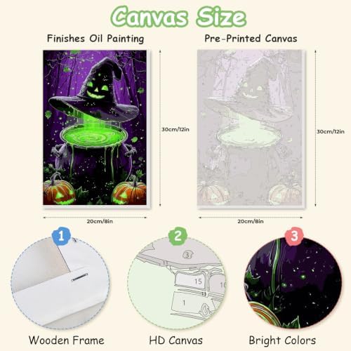 Spandrel Halloween Witch Magic Potion Paint by Numbers Kit for Adults, Witch Hat Dark Purple Forest Gothic DIY Canvas Oil Painting Wall Decor Halloween Holiday Gift, 8x12in