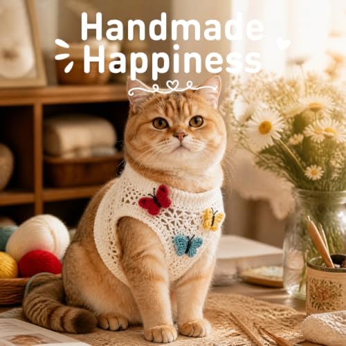 DIY Crochet Pet Clothes Kit for Beginners – Handmade Cat & Dog Sweater Knitting Craft Set with Yarn, Crochet Hook & Step-by-Step Instructions – Easy Beginner Crochet Pet Outfit Pattern Kit for Adults