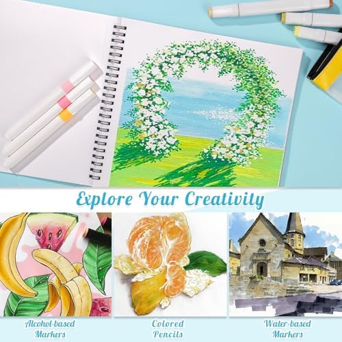 Marker Paper Pad 8.3 × 8.9 in, 50 Sheets, 120gsm, Spiral Bound | Bleed-Resistant Coated Paper, Acid-Free, Smooth for Alcohol Markers, Tear-Off Pages, Flat-Lay Spiral Design